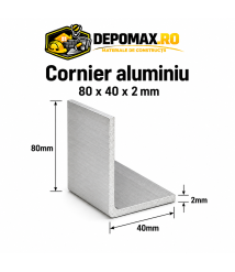 Cornier aluminiu 80 x 40 x 2 mm, 6 metri (EN AW-6060) Cornier aluminiu 80 x 40 x 2 mm, 6 metri (EN AW-6060)